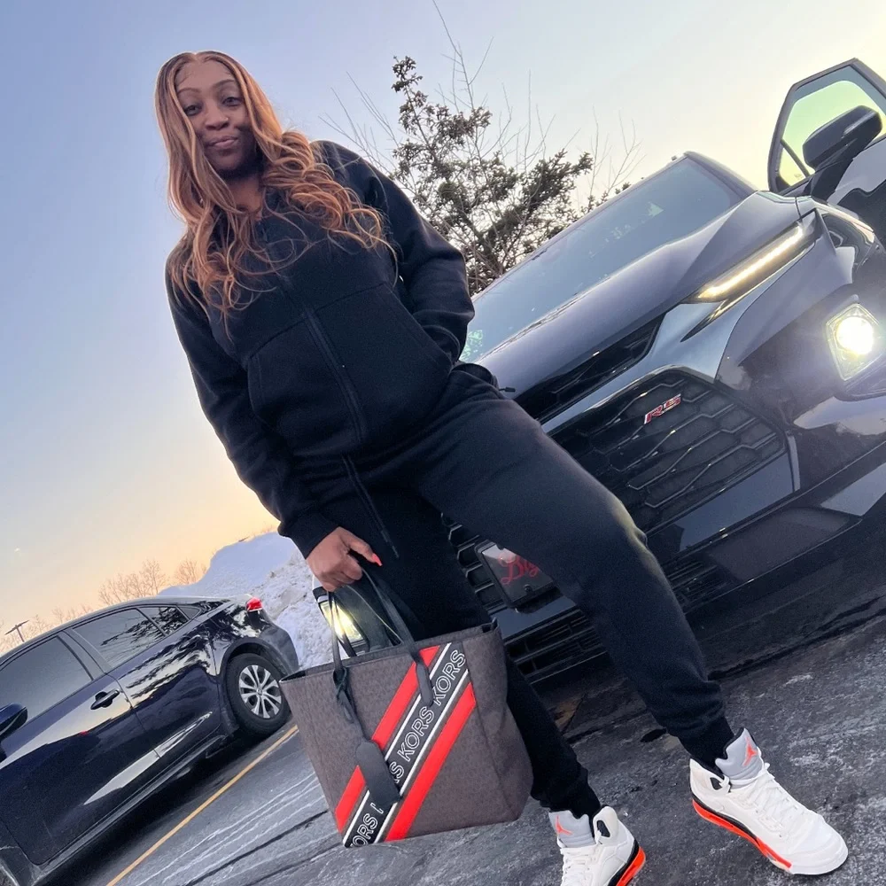 Michael Michael Kors Brown/Black/Orange Large Sinclair Logo Tape Tote - Picture 2 of 12